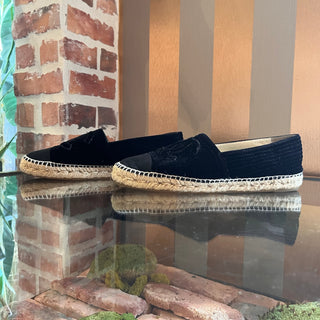 CHANEL CC Black Velvet Grosgrain Espadrilles SZ 41 (US 11)