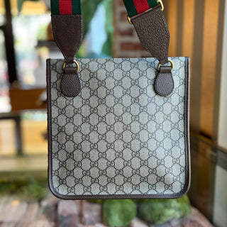 GUCCI Neo Vintage Flap Messenger  Beige GG Supreme Monogram Web Crossbody Bag