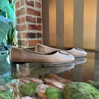 TORY BURCH Georgia Almond Flour Double T Leather Flats SZ 8
