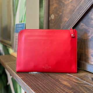VALENTINO Smooth Calfskin VLTN Printed Pouch Clutch