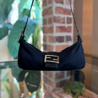 FENDI Baguette Black Neoprene Vintage Crossbody Bag