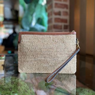 CELINE Small Triomphe Woven Raffia Zip Pouch