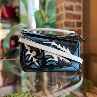 LOEWE Small Cowboy Puzzle Black Blue Western Shoulder Bag