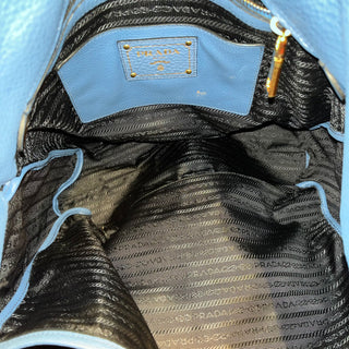PRADA Blue Vitello Daino Leather Tote