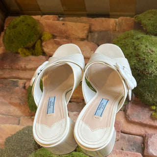 PRADA White Patent Leather Flower Sandals SZ37.5(7.5US)