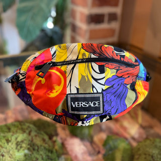 VERSACE Vintage Multicolor Logo Nylon Oval Belt Bag