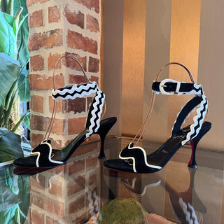LOUBOUTIN White/Black Sling Back Suede Heels SZ 39.5 (US 9.5)
