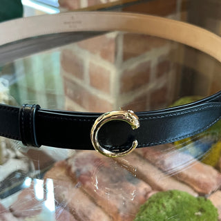 CARTIER Panthere De Cartier Black Grained Cowhide Leather Belt SZ S