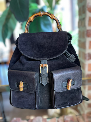 GUCCI Vintage Suede Bamboo Backpack