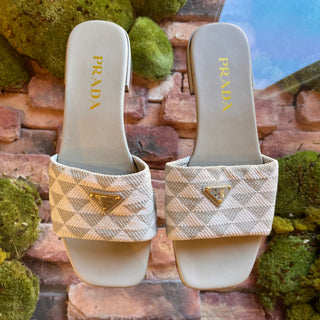 PRADA Gray White Triangle Sandals SZ 38.5 (US 8.5)