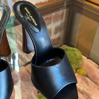 SAINT LAURENT Gippy 105 Black Calfskin Mule Sandals SZ37(7US)