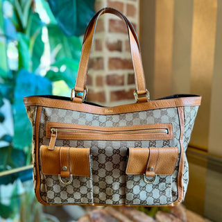 GUCCI Original GG Abbey Pocket Brown Canvas Tote