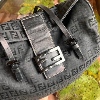 FENDI Baguette Black Zucchino Canvas Shoulder Bag