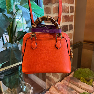 GUCCI Diana Mini Orange Leather Shoulder Bag