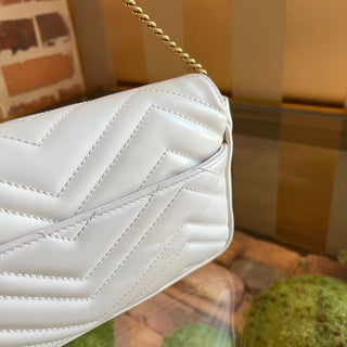 GUCCI Mini GG Marmont White Matelassé Calfskin Leather Shoulder Bag