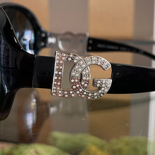DOLCE&GABBANA 6030B Black Acetate DG Crystal Round Sunglasses