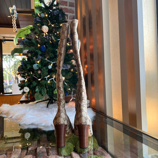 GUCCI Hasler Horsebit Beige GG Canvas Boots SZ39(9US)