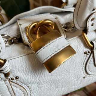 CHLOÉ Paddington White Calfskin Leather Satchel Bag