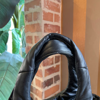 PRADA Black Padded Leather Triangle Logo Tote Bag