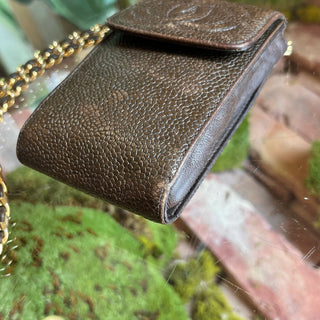 CHANEL Vintage Brown Caviar Phone Holder Bag