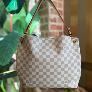 LOUIS VUITTON Graceful PM White Damier Azur Canvas Hobo Bag