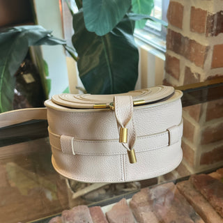 CHLOE Marcie Mini Beige Grained Calfskin Crossbody