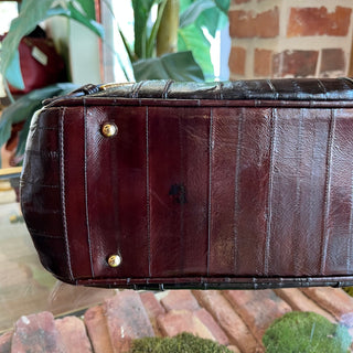 DOLCE & GABBANA Vintage Brown Striped Patent Leather Top Handle Bag