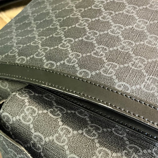 GUCCI Black Grey GG Supreme Monogram Web Messenger Diaper Bag