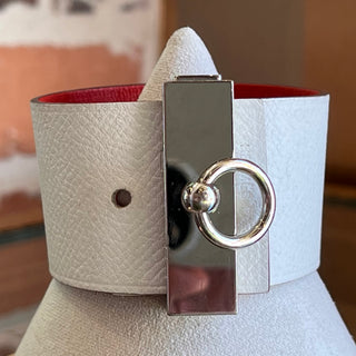 HERMES Red/White Leather Illusion Reversible Wrap Bracelet SZ PM