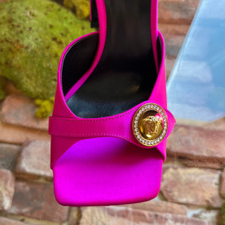 VERSACE Medusa Pink Satin Heel Sandals SZ 36.5 (US 6.5)