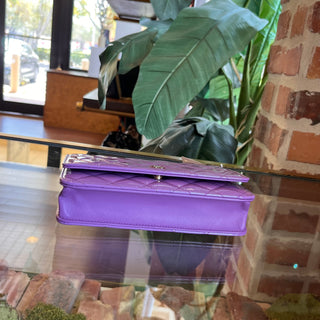 CHANEL Wallet On Chain Purple Quilted Patent Leather Crossbody Bag