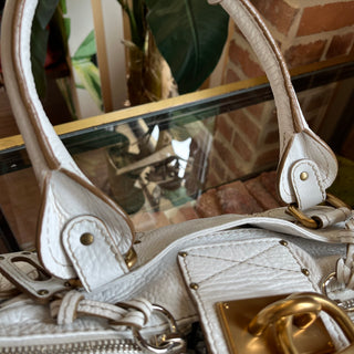 CHLOÉ Paddington White Calfskin Leather Satchel Bag