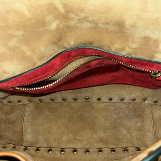 VALENTINO Brown Embroidered Leather Rockstud Crossbody