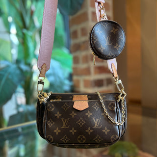 LOUIS VUITTON Multi Pochette Accessories Rose Clair Brown Monogram Coated Canvas Crossbody Bag