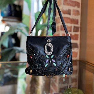 VALENTINO Black Beaded Satin Small Handbag