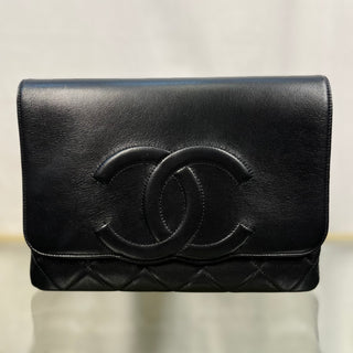 CHANEL Goatskin Quilted Timeless CC Black Clutch