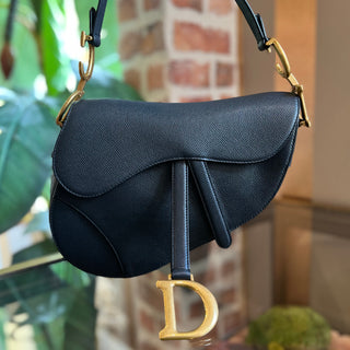 Dior Navy Blue Grained Calfskin Leather Saddle Bag