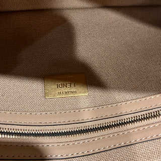 FENDI Baguette FF Embroidered Vitello Canvas Shoulder Bag