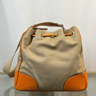 PRADA Leather & Canvas Drawstring Orange Bucket Bag TS3776