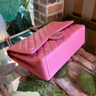 CHANEL Maxi Double Flap Pink Calfskin Leather Shoulder Bag