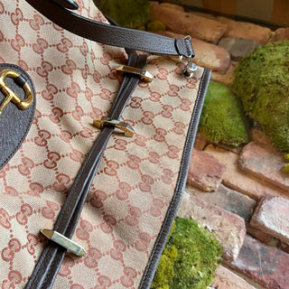 GUCCI Horsebit 1955 Messenger Maroon Gg Monogram Canvas Crossbody Bag