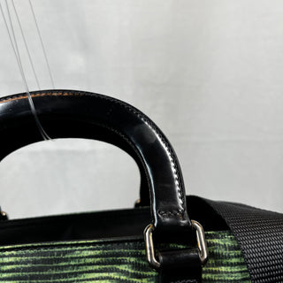 PRADA Black Green Striped Nylon Two-Way Tote Bag