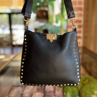 VALENTINO Pebbled Leather Rockstud Flat Crossbody Bag