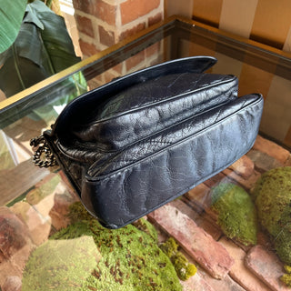 SAINT LAURENT Niki Medium Blue Crinkled Leather Monogram Shoulder Bag