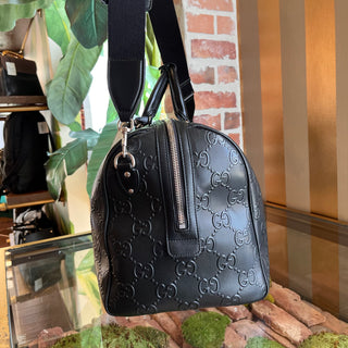GUCCI Tennis Jumbo Black GG Embossed Leather Duffle Bag