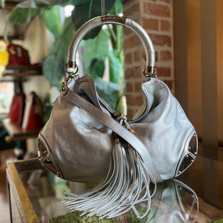 GUCCI Metallic Silver Babouska Indy Hobo Leather