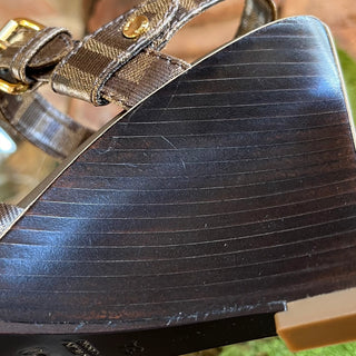 FENDI FF Brown Coated Canvas Zucca Wedges SZ 34 (US 4)