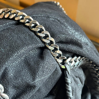 STELLA MCCARTNEY Falabella Black Vegan Grained Shaggy Deer Tote Bag