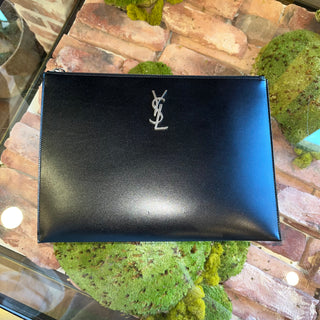 SAINT LAURENT YSL Cassandre Black Calfskin Leather Clutch