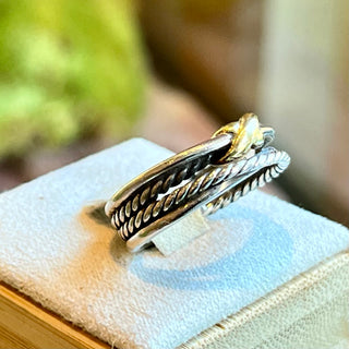 DAVID YURMAN X Cross Over 925 Sterling Silver 18K Gold Two Tone Ring SZ6.5